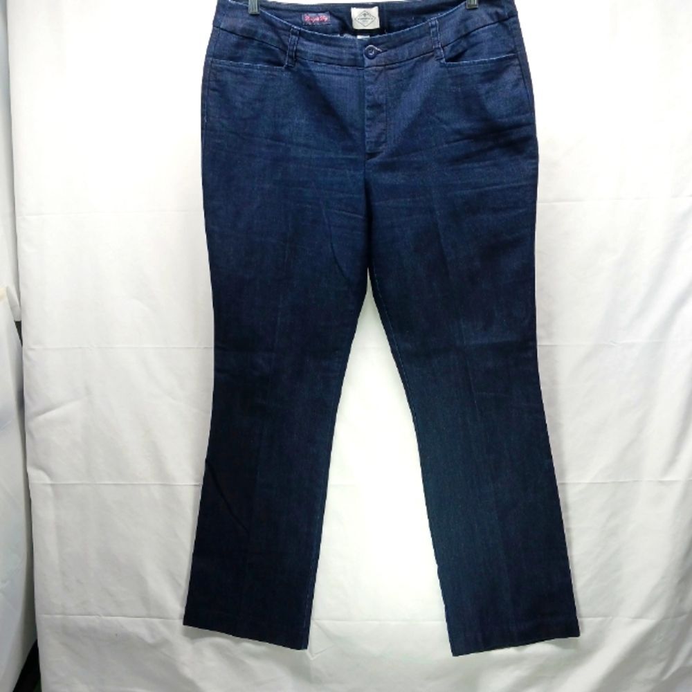 St. John's Bay Straight Leg Dark Wash Stretch Denim Trouser Pants Women's 16....